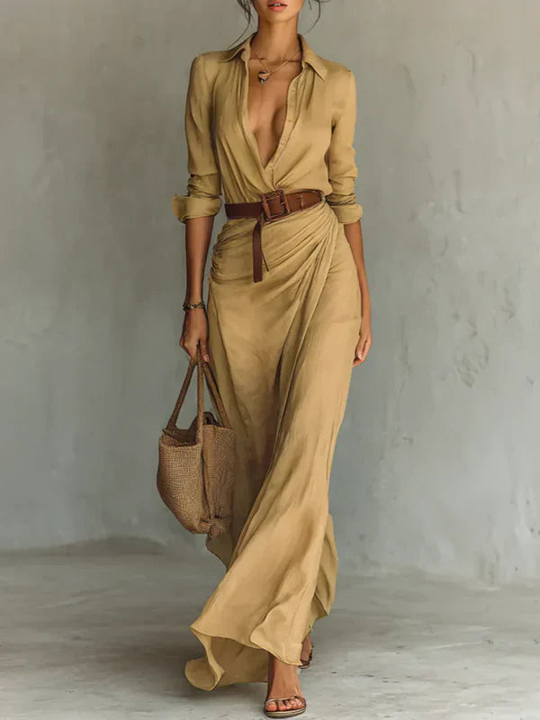 CAMILLE | VESTIDO LARGO PARA MUJER CON SOLAPA Y CINTURON
