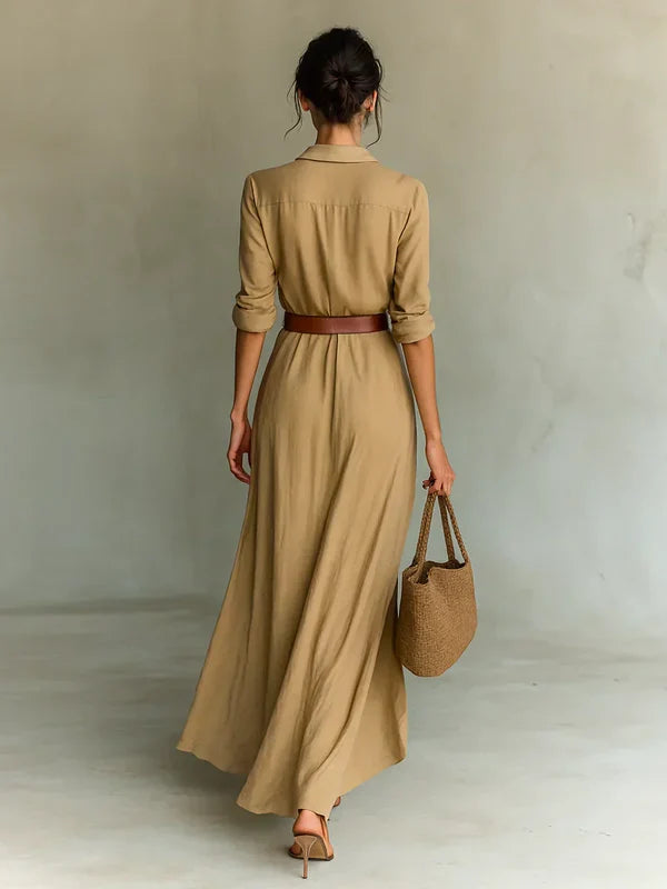 CAMILLE | VESTIDO LARGO PARA MUJER CON SOLAPA Y CINTURON
