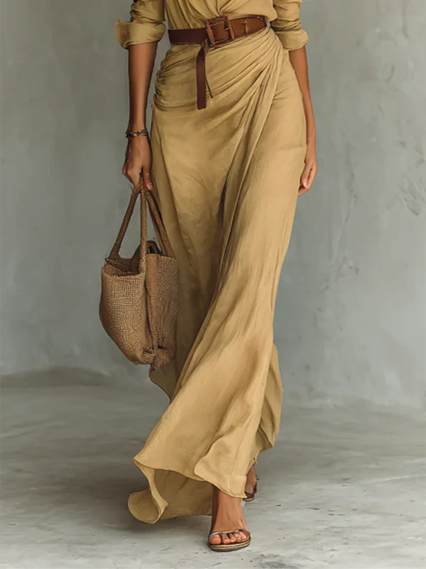 CAMILLE | VESTIDO LARGO PARA MUJER CON SOLAPA Y CINTURON