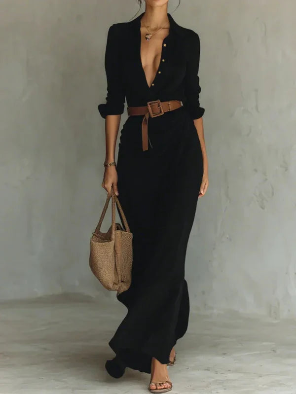 CAMILLE | VESTIDO LARGO PARA MUJER CON SOLAPA Y CINTURON