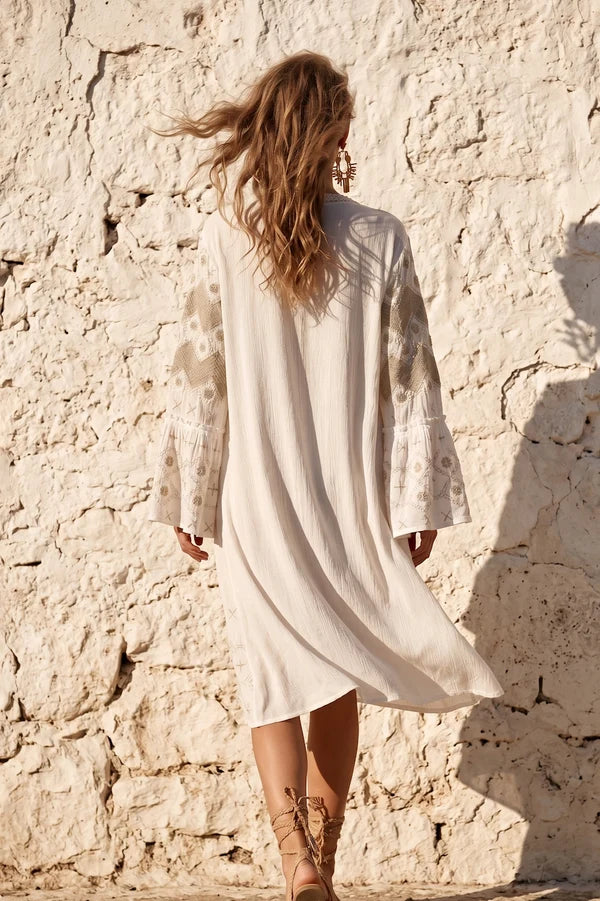 NERINA | VESTIDO ARENA LARGO Y BORDADO PARA MUJER