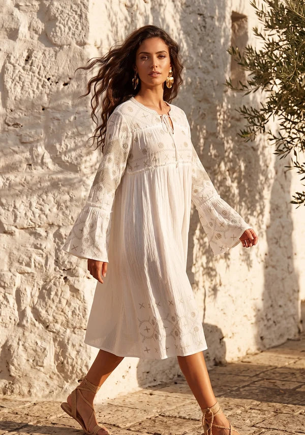 NERINA | VESTIDO ARENA LARGO Y BORDADO PARA MUJER