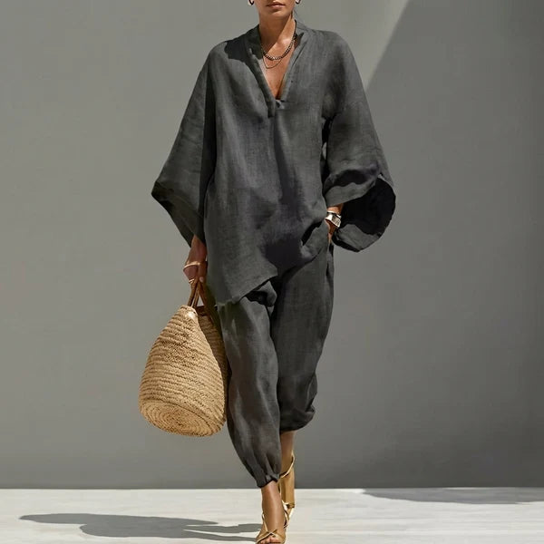 MARINA | TRAJE DE DOS PIEZAS CASUAL CON CUELLO EN V PARA MUJER