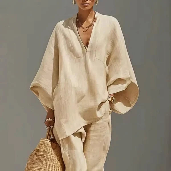 MARINA | TRAJE DE DOS PIEZAS CASUAL CON CUELLO EN V PARA MUJER