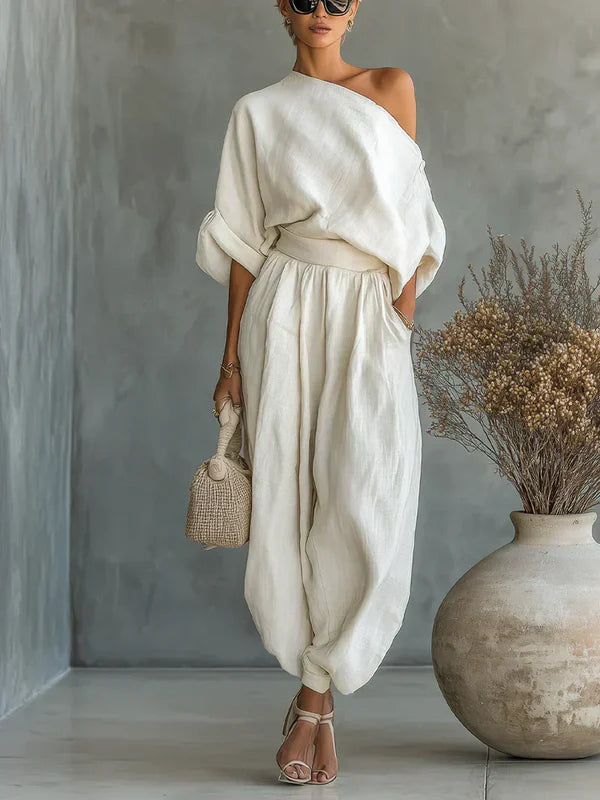 MILA | TRAJE DE DOS PIEZAS PARA MUJER CON HOMBRO DESCUBIERTO
