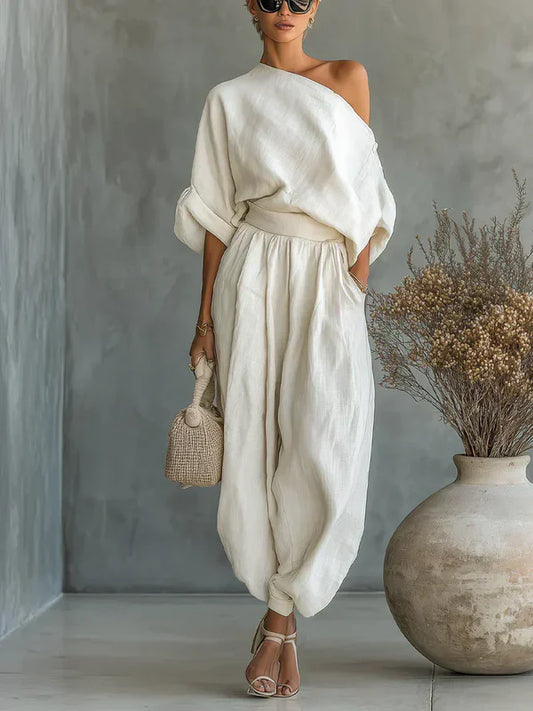 MILA | TRAJE DE DOS PIEZAS PARA MUJER CON HOMBRO DESCUBIERTO