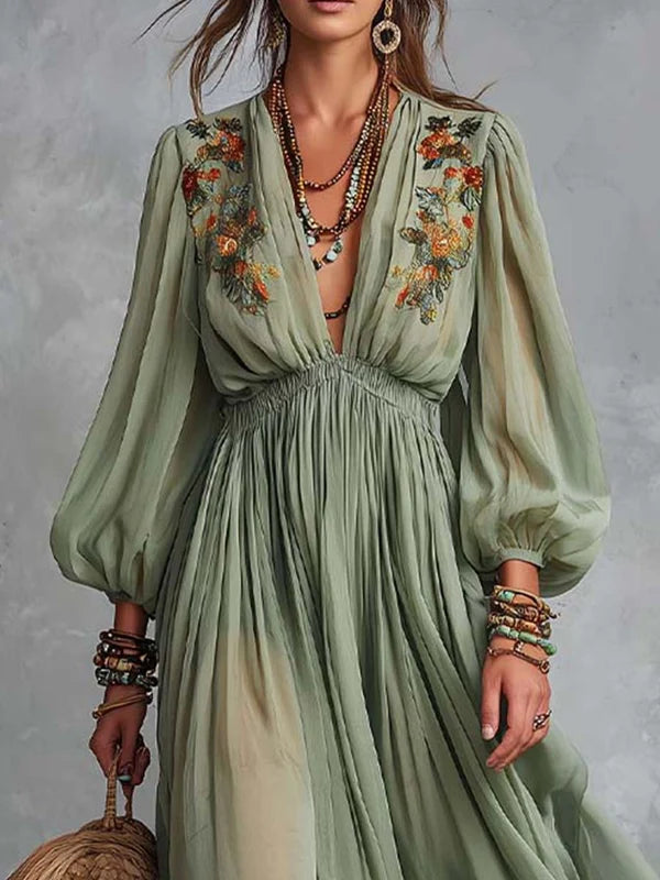 ELODINE | VESTIDO LARGO BOHEMIO CON ESTAMPADO