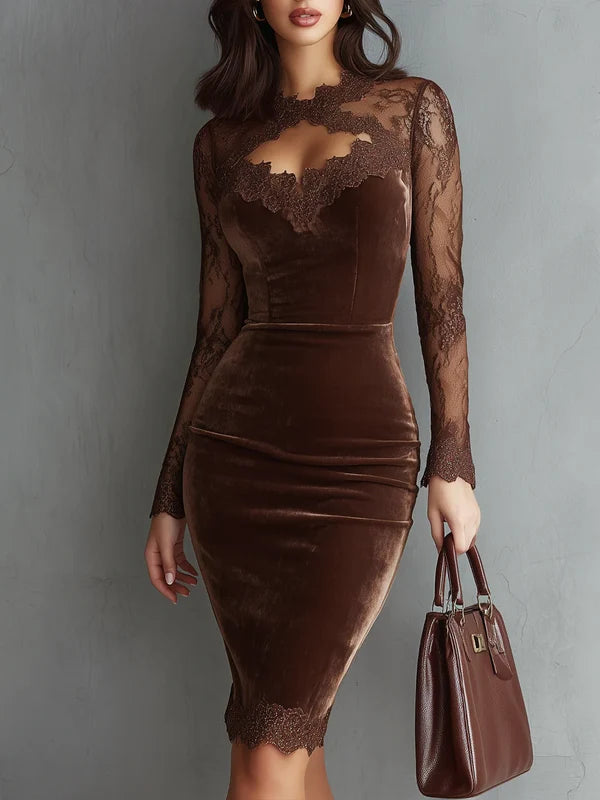 AURELIA | VESTIDO DE TERCIOPELO PARA MUJER CON MANGAS DE ENCAJE