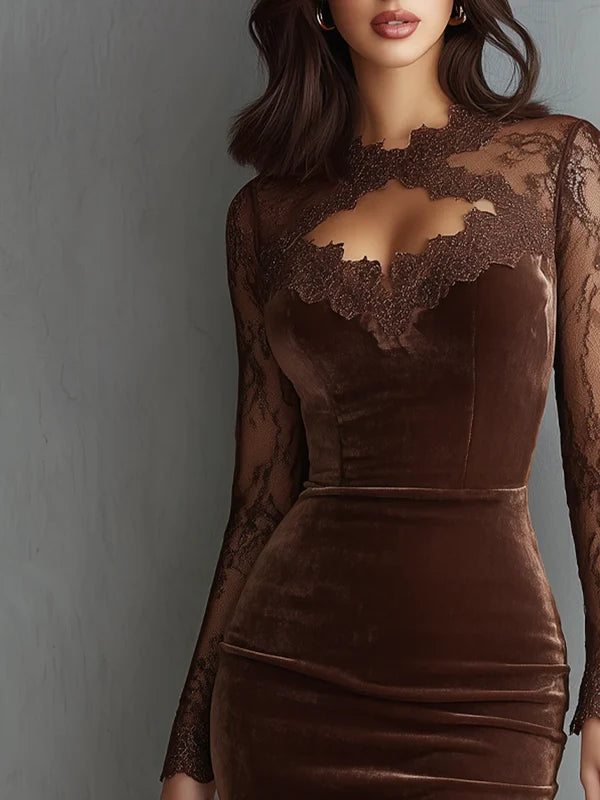 AURELIA | VESTIDO DE TERCIOPELO PARA MUJER CON MANGAS DE ENCAJE