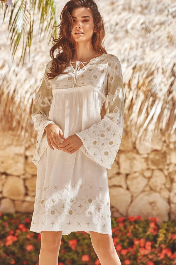 NERINA | VESTIDO ARENA LARGO Y BORDADO PARA MUJER