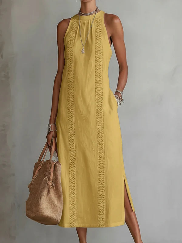 JIMENA | VESTIDO DE LINO CON CUELLO MAO PARA MUJER